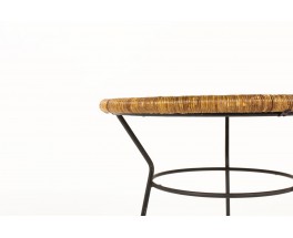 Table basse Roberto Mango en métal noir et osier tressé 1950