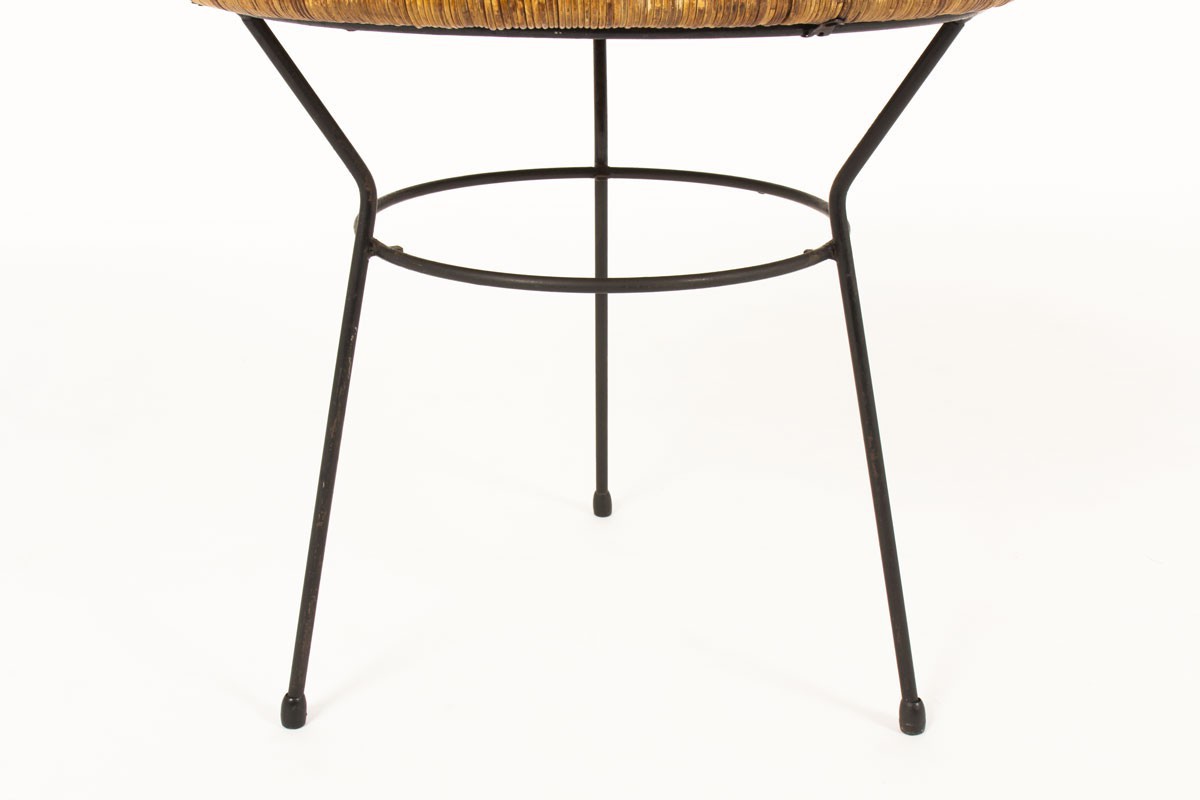 Roberto Mango coffee table in black metal and wicker 1950