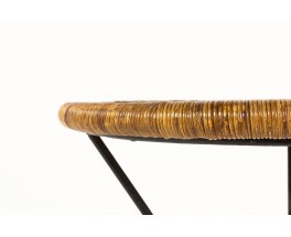 Table basse Roberto Mango en métal noir et osier tressé 1950