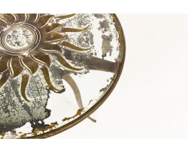 Rene Prou round coffee table in patinated gold metal and screen-printed glass top 1930