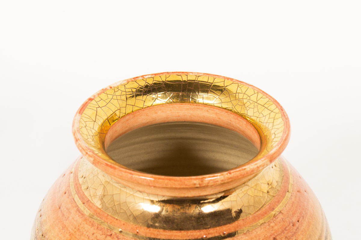 Georges Pelletier ceramic vase brown and gold 1970