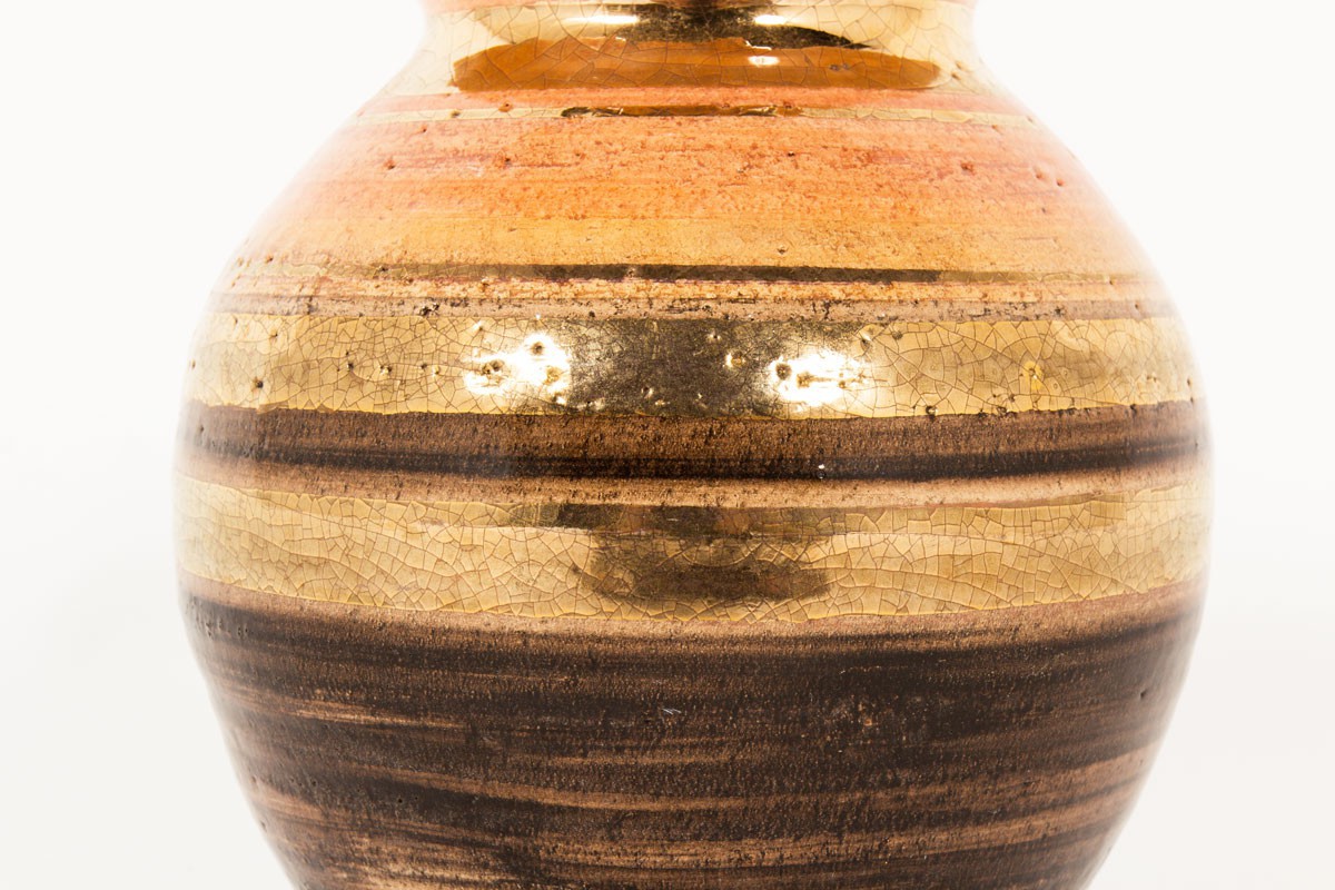 Vase Georges Pelletier céramique marron doré 1970