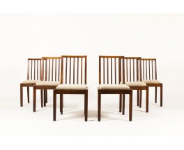 Guillerme and Chambron chairs oak and beige linen edition Votre Maison 1960 set of 6