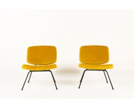 Chauffeuses Pierre Paulin modèle CM190 tissu jaune moutarde édition Thonet 1950 set de 2