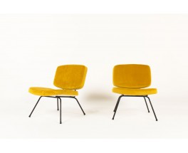 Chauffeuses Pierre Paulin modèle CM190 tissu jaune moutarde édition Thonet 1950 set de 2