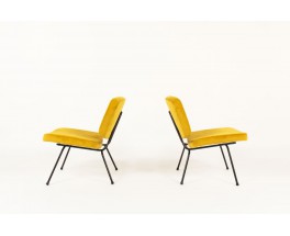 Chauffeuses Pierre Paulin modèle CM190 tissu jaune moutarde édition Thonet 1950 set de 2