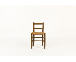 Chairs in tinted beech and straw seat 1950 set of 6