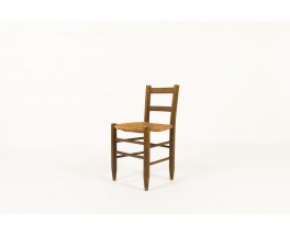 Chairs in tinted beech and straw seat 1950 set of 6