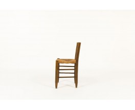 Chairs in tinted beech and straw seat 1950 set of 6