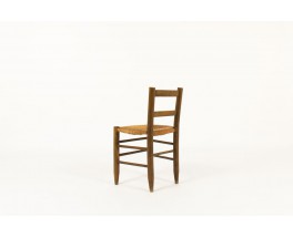 Chaises en hêtre teinté et assise paille 1950 set de 6