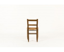 Chairs in tinted beech and straw seat 1950 set of 6