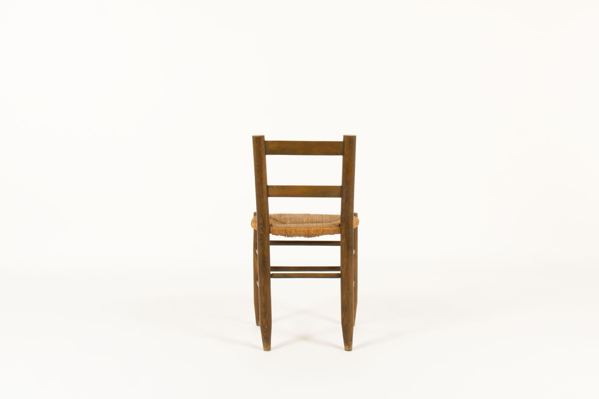 Chairs in tinted beech and straw seat 1950 set of 6