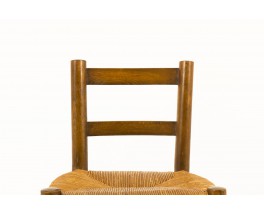 Chaises en hêtre teinté et assise paille 1950 set de 6