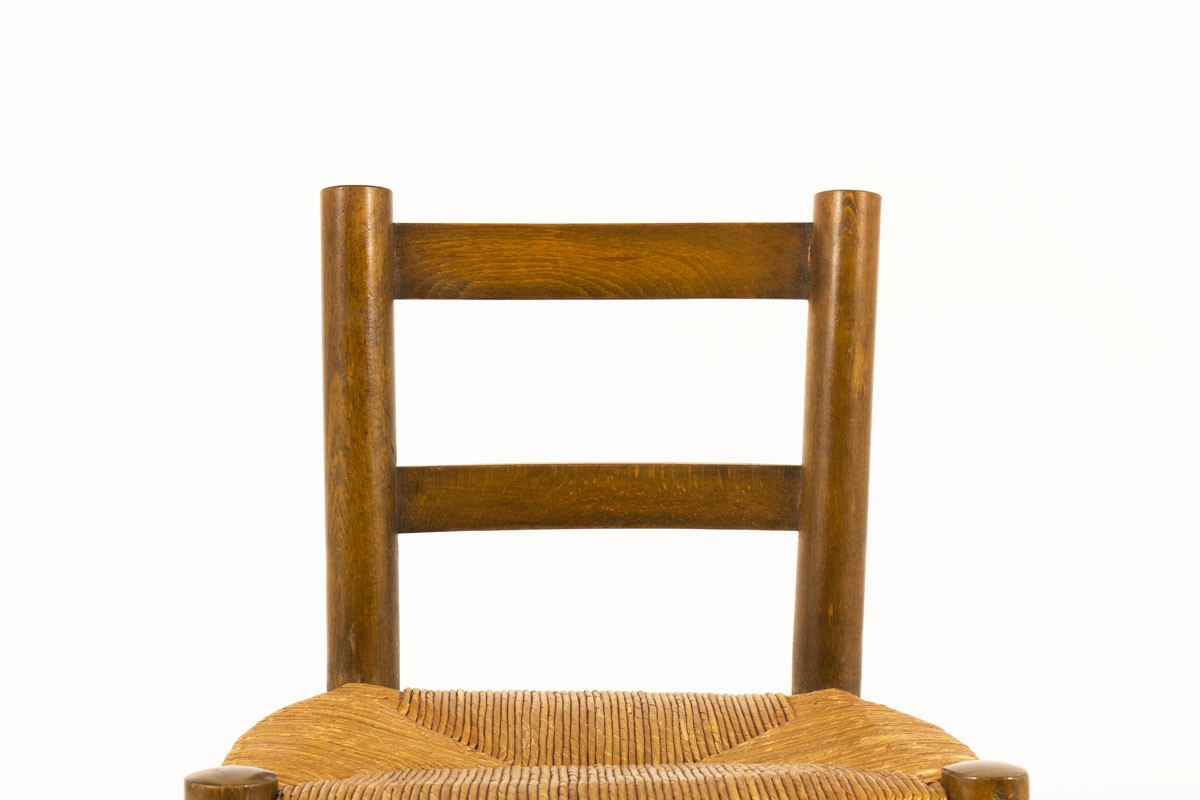 Chairs in tinted beech and straw seat 1950 set of 6