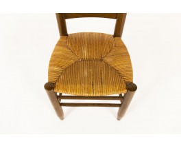 Chairs in tinted beech and straw seat 1950 set of 6