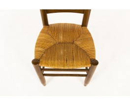 Chaises en hêtre teinté et assise paille 1950 set de 6