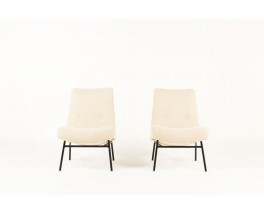 Pierre Guariche armchairs model SK660 in beige fabric edition Steiner 1950 set of 2