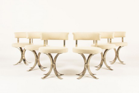 Chairs in chrome steel and beige fabric seat 1970 set of 6