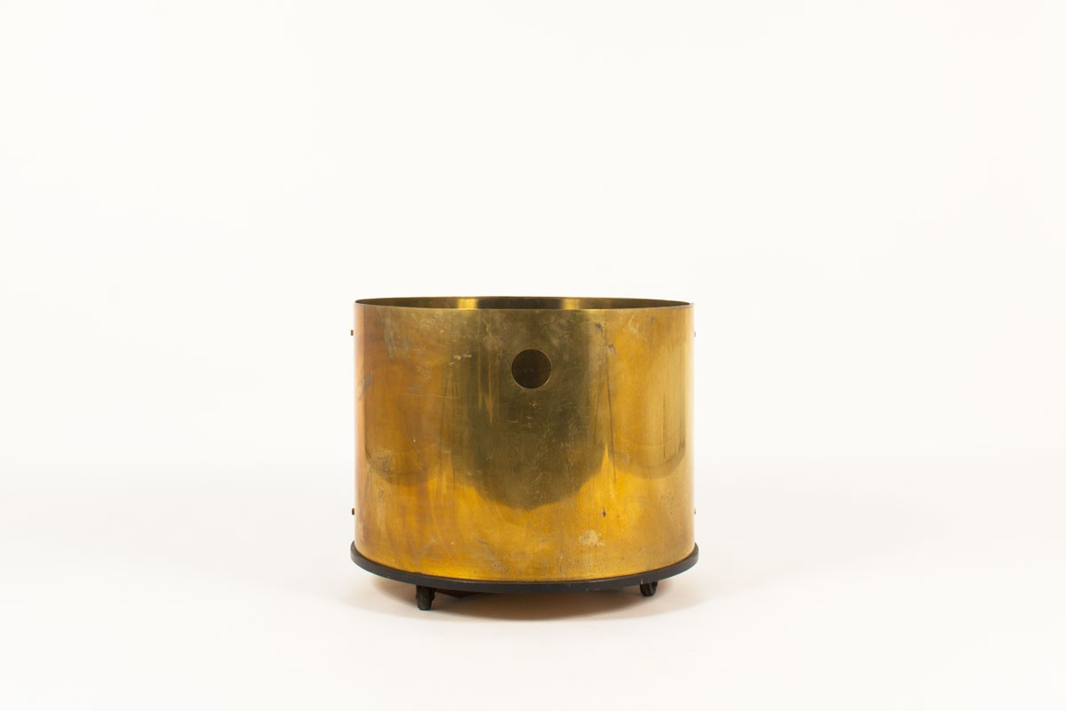 Round planter in solid brass large model with wheels 1950