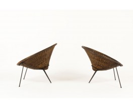 Roberto Mango armchairs black metal and rattan 1950 set of 2