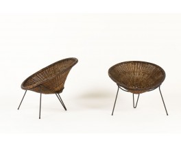 Roberto Mango armchairs black metal and rattan 1950 set of 2