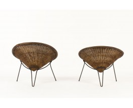 Roberto Mango armchairs black metal and rattan 1950 set of 2