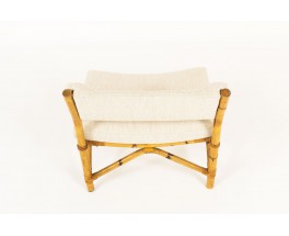 Low chairs in rattan and beige linen fabric 1950 set of 2