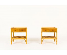 Nightstands in bamboo and mahogany 1950 set of 2