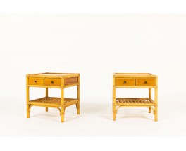 Nightstands in bamboo and mahogany 1950 set of 2