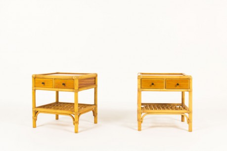 Chevets en bambou et acajou 1950 set de 2