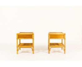 Nightstands in bamboo and mahogany 1950 set of 2