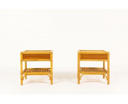 Nightstands in bamboo and mahogany 1950 set of 2