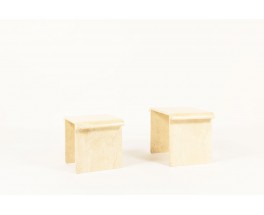 Nested coffee tables in beige travertine 1970 set of 2