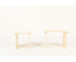 Tables basses gigognes en travertin beige 1970 set de 2