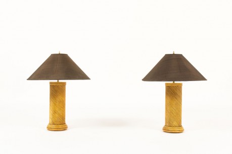 Lampes en rotin et abat-jours marron 1950 set de 2
