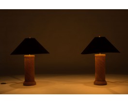 Lamps in rattan with brown lampshades 1950 set of 2