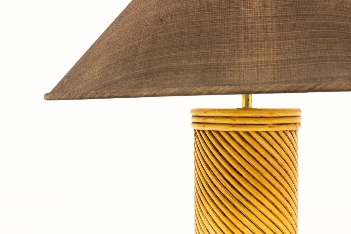Lamps in rattan with brown lampshades 1950 set of 2