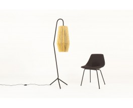 Tripod floor lamp in black metal with rope lampshade 1950