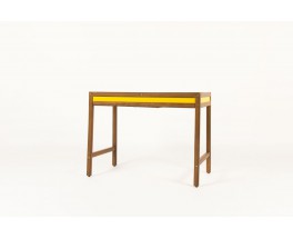 Bureau et chaise André Sornay hêtre teinté et laque jaune 1960