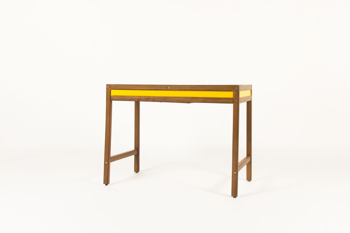 Andre Sornay desk and chair tinted beech and yellow lacquer 1960