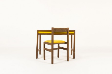 Andre Sornay desk and chair tinted beech and yellow lacquer 1960