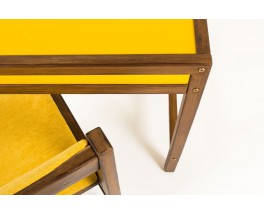 Bureau et chaise André Sornay hêtre teinté et laque jaune 1960