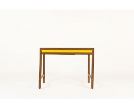 Andre Sornay desk and chair tinted beech and yellow lacquer 1960