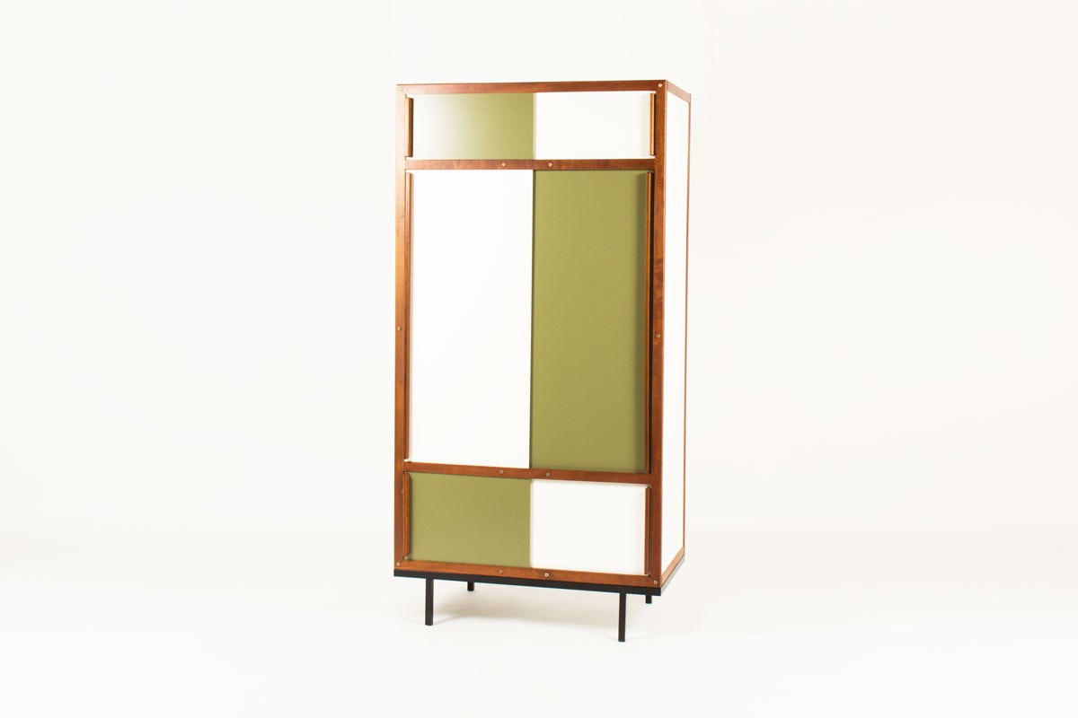 Andre Sornay wardrobe in mahogany with white and green lacquer 1950