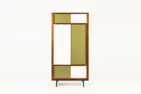 Andre Sornay wardrobe in mahogany with white and green lacquer 1950