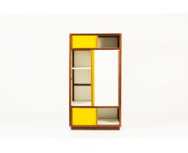 Armoire André Sornay en acajou laque blanche et jaune 1960