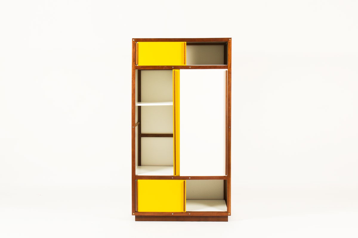 Andre Sornay wardrobe in mahogany with white and yellow lacquer 1950