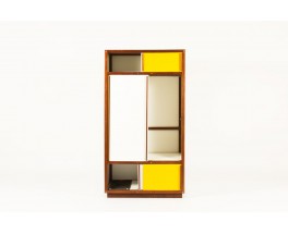 Armoire André Sornay en acajou laque blanche et jaune 1960