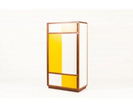 Armoire André Sornay en acajou laque blanche et jaune 1960