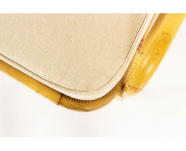 Fauteuils en rotin et tissu coton beige 1950 set de 2